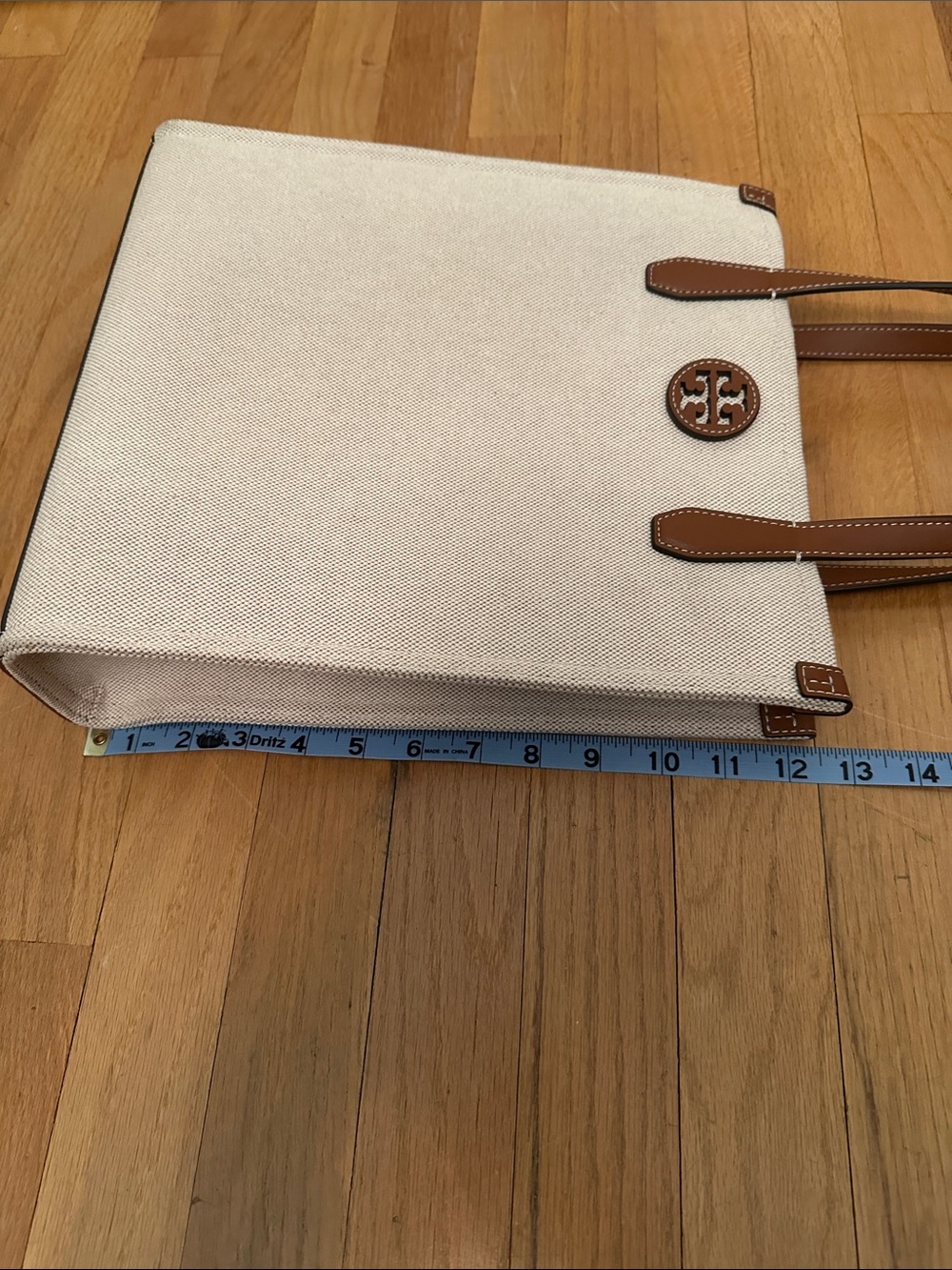 Tory Burch Canvas Tote in Ivory with Brown Leather Trim - Picture 3 of 7